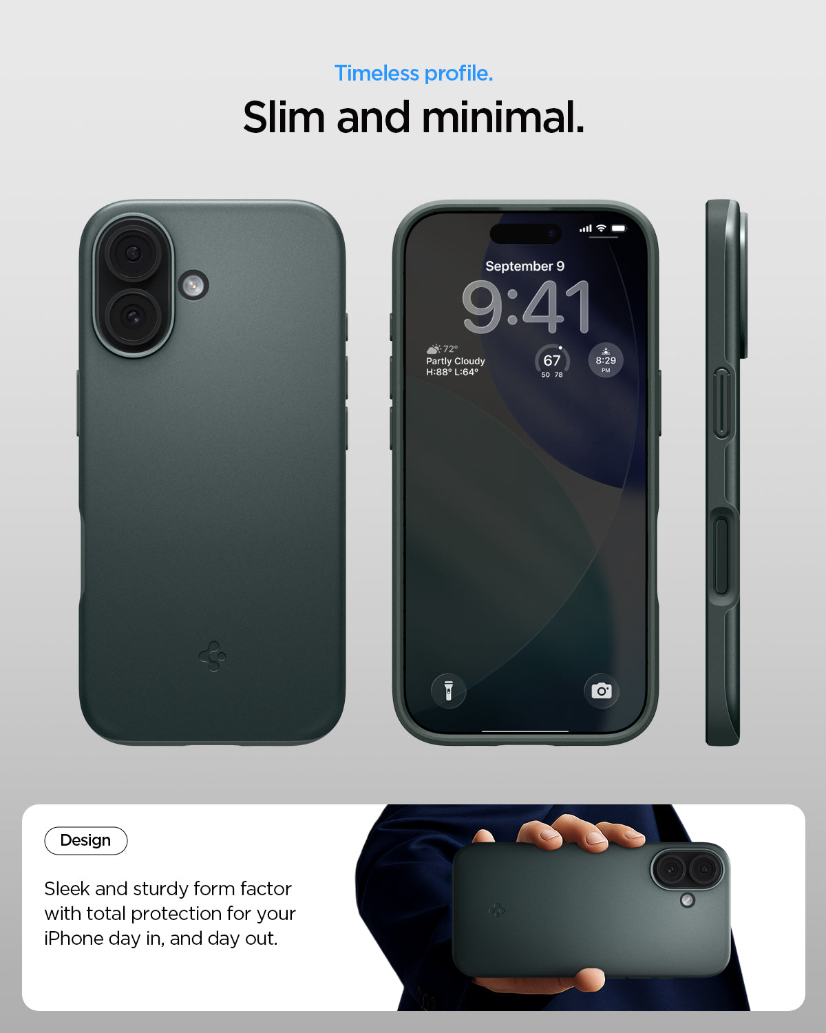ACS09970 - iPhone 17 Thin Fit (MagFit) in Abyss Green check timeless profile. slim and minimal. Design. Sleek and sturdy form factor with total protection for your iPhone day in and day out.
