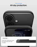 ACS09969 - iPhone 17 Thin Fit (MagFit) in Black showing total coverage. All day protection. Raised edges. guard your camera and screen from daily drops with total coverage.