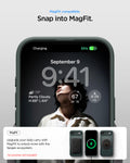 ACS09917 - iPhone 17 Air Thin Fit (MagFit) in Abyss Green showing magfit compatible. snap into magfit. upgrade your daily carry with magfit to unlock more with the spigen ecosystem