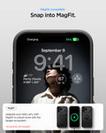ACS09879 - iPhone 17 Pro Max Thin Fit (MagFit) in black showing magfit compatible. snap into magfit. upgrade your daily carry with magfit to unlock more with the spigen ecosystem