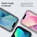 AGL03385 - Three smartphones with colorful displays on a white background, featuring text about Spigen case compatibility.