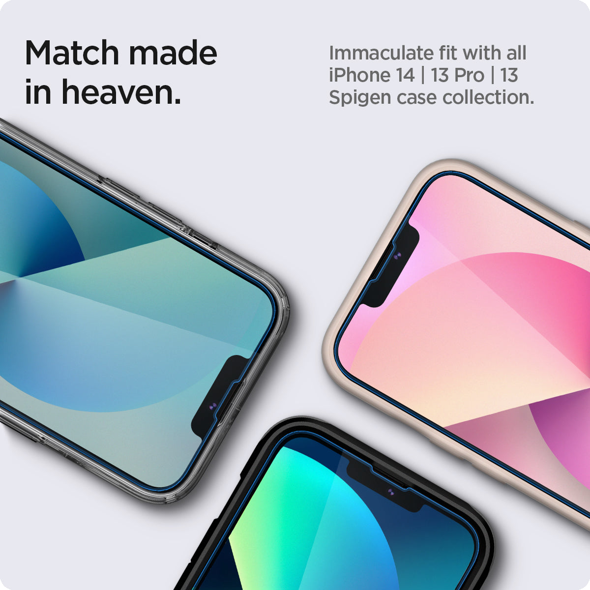 AGL03386 - iPhone 14 Screen Protector EZ FIT GLAS.tR (Sensor Protection) match made in heaven. Immaculate fit with all iPhone 14, 13 pro, 13 Spigen case collecton. 