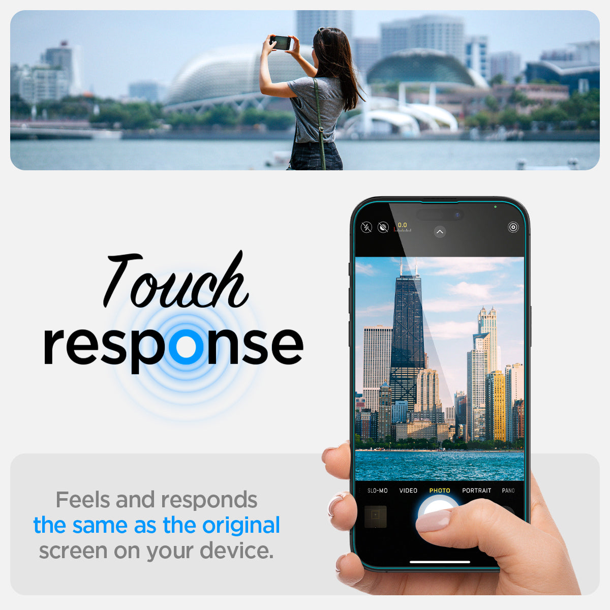 AGL05214 - iPhone 14 Pro Screen Protector EZ FIT GLAS.tR (Sensor Protection)  showing touch response. Feels and responds the same as the original screen on your device.
