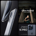 ACS06708 - iPhone 15 Pro Case Ultra Hybrid in frost clear showing the compatibility only with iPhone 15 Pro. Not compatible with iPhone 15 | 15 Plus or 15 Pro Max