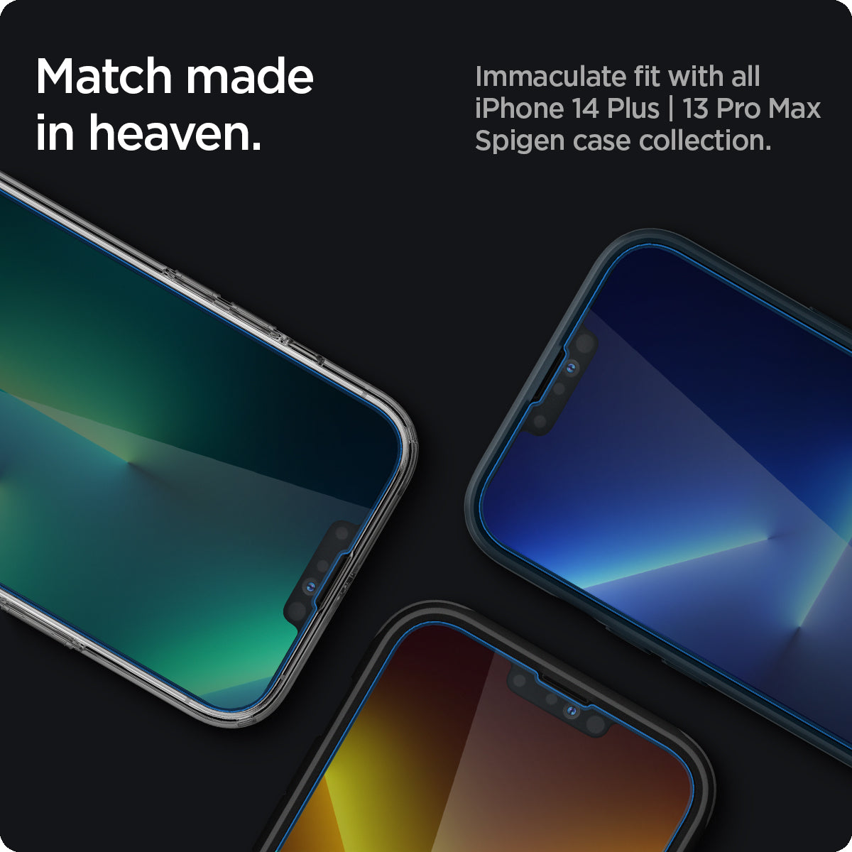 AGL03376 - iPhone 14 Plus Screen Protector EZ FIT GLAS.tR (Sensor Protection) match made in heaven. Immaculate fit with all iPhone 14 plus, 13 pro max. Spigen case collection.