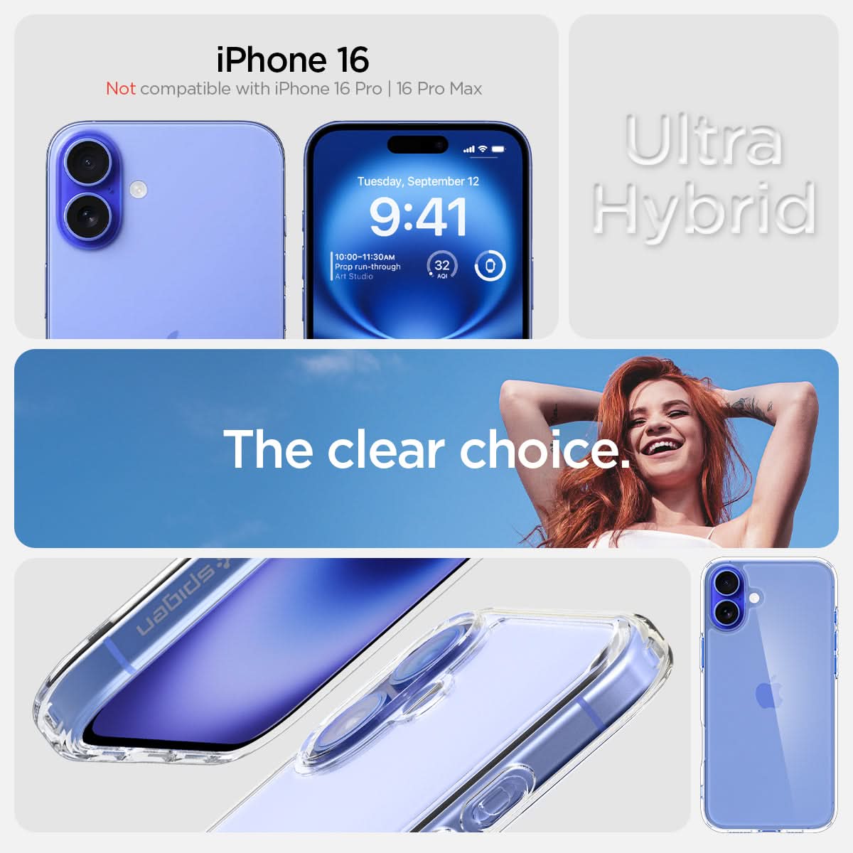 ACS08197 - iPhone 16 Case Ultra Hybrid in Crystal Clear iPhone 16 plus. not compatible with iPhone 16 pro, 16 pro max. ultra hybrid. the clear choice.