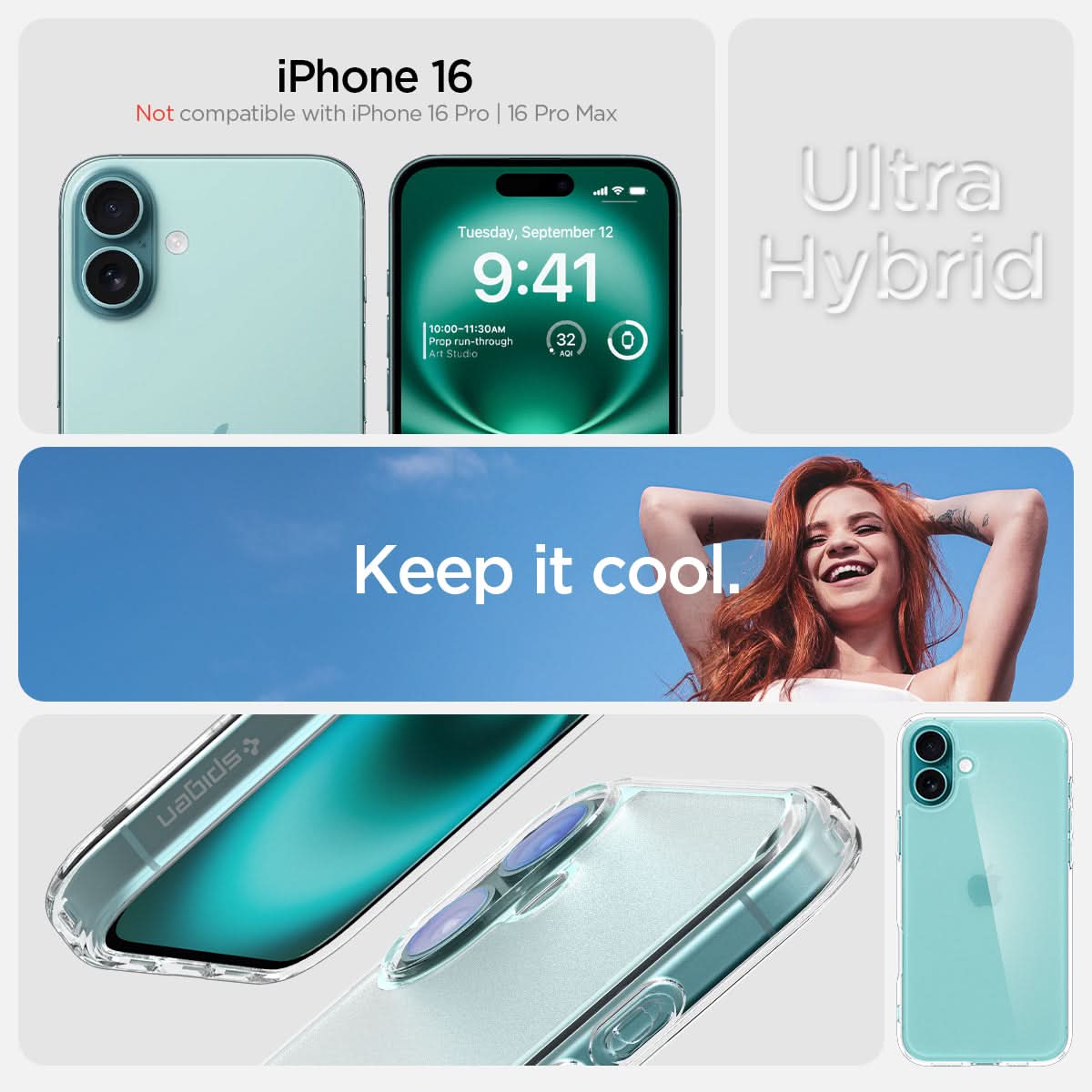 ACS08199 - iPhone 16 Case Ultra Hybrid in Frost Clear iPhone 16 plus. not compatible with iPhone 16 pro, 16 pro max. ultra hybrid. the clear choice.