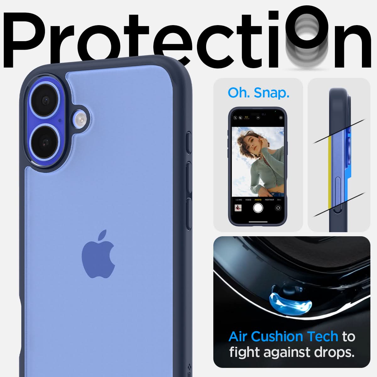 ACS08202 - iPhone 16 Case Ultra Hybrid in Navy Blue protection. Oh snap. air cushion tech to fight against drops.