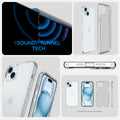 ACS06655 - iPhone 15 Plus Case Ultra Hybrid in frost clear showing the different angles with sound tunnel tech