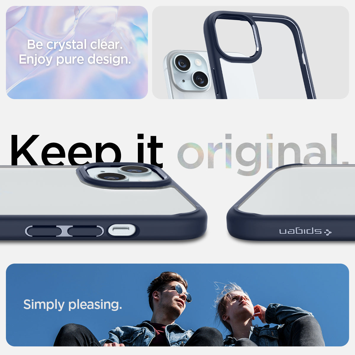 ACS06659 - iPhone 15 Plus Case Ultra Hybrid in navy blue showing the simply pleasing crystal clear pure design