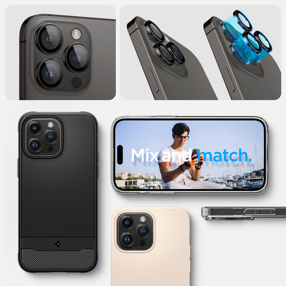 AGL05205 - iPhone 16 Pro / 16 Pro Max Optik Pro Lens Protector in black show detail. mix and match.