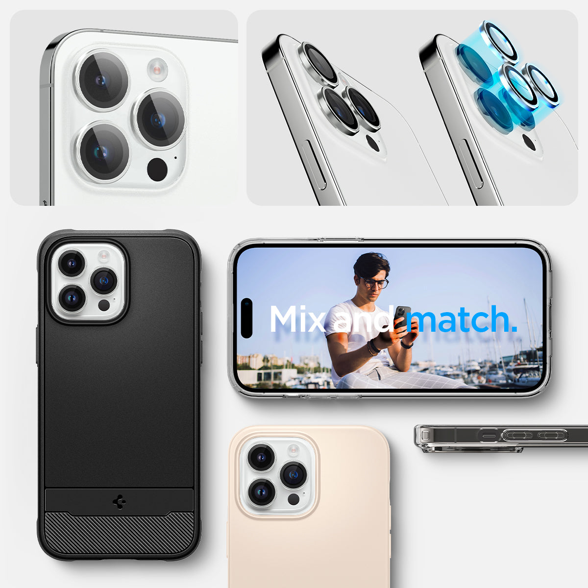 AGL05599 - iPhone 15 Pro / 15 Pro Max Optik Pro Lens Protector in silver show detail. mix and match.