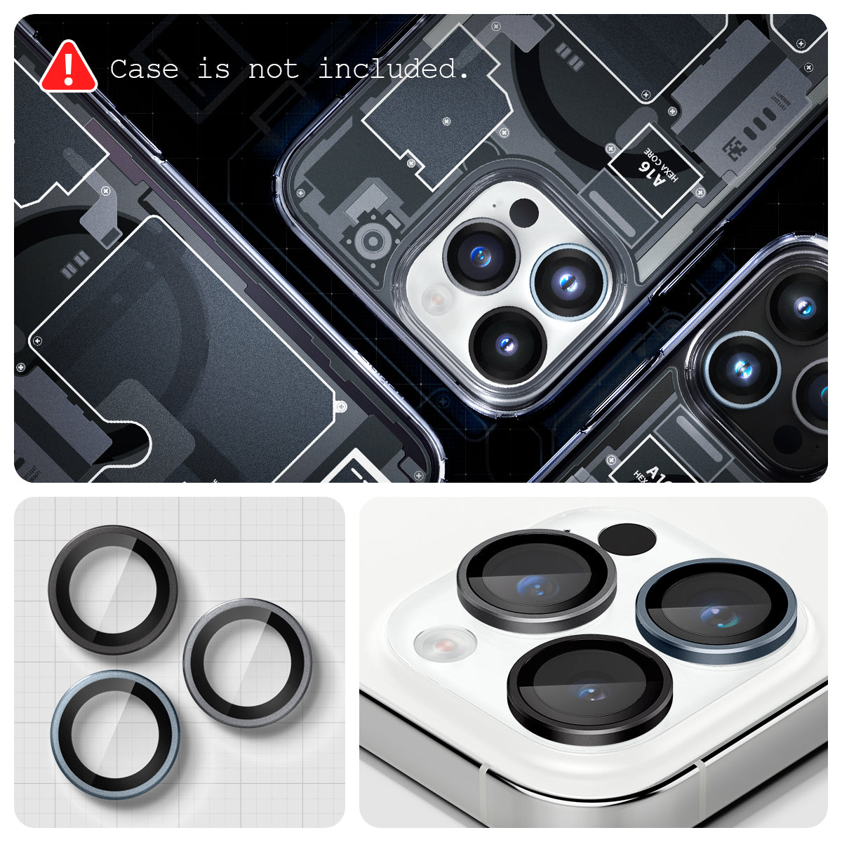 AGL06159 -  iPhone 16 Pro / 16 Pro Max Optik Pro Lens Protector in zero one show detail. case is not included