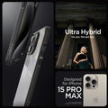 ACS06570 - iPhone 15 Pro Max Case Ultra Hybrid in matte black showing the compatibility only with iPhone 15 Pro Max. Not compatible with iPhone 15, 15 Plus or 15 Pro