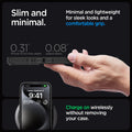 ACS06568 - iPhone 15 Pro Max Case Ultra Hybrid in frost black showing the slim, minimal and lightweight for sleek looks and a comfortable grip. Charge wirelessly without removing your case. 0.31