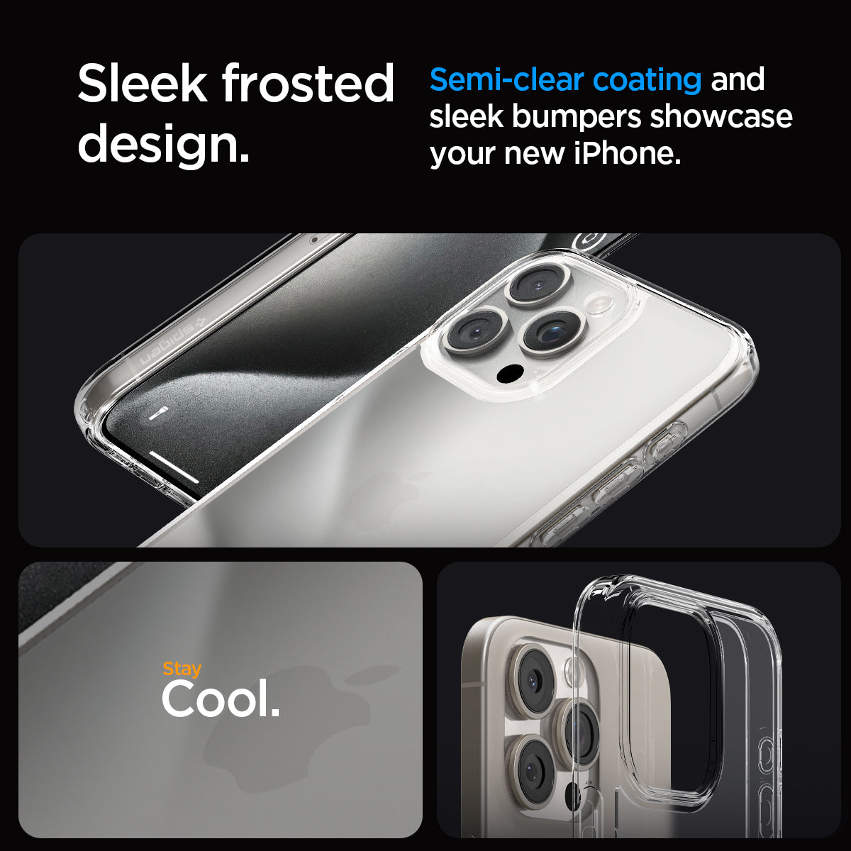 ACS06567 - iPhone 15 Pro Max Case Ultra Hybrid in frost clear showing the  sleek and frosted design. Semi-clear coating and sleek bumpers showcase your new iPhone