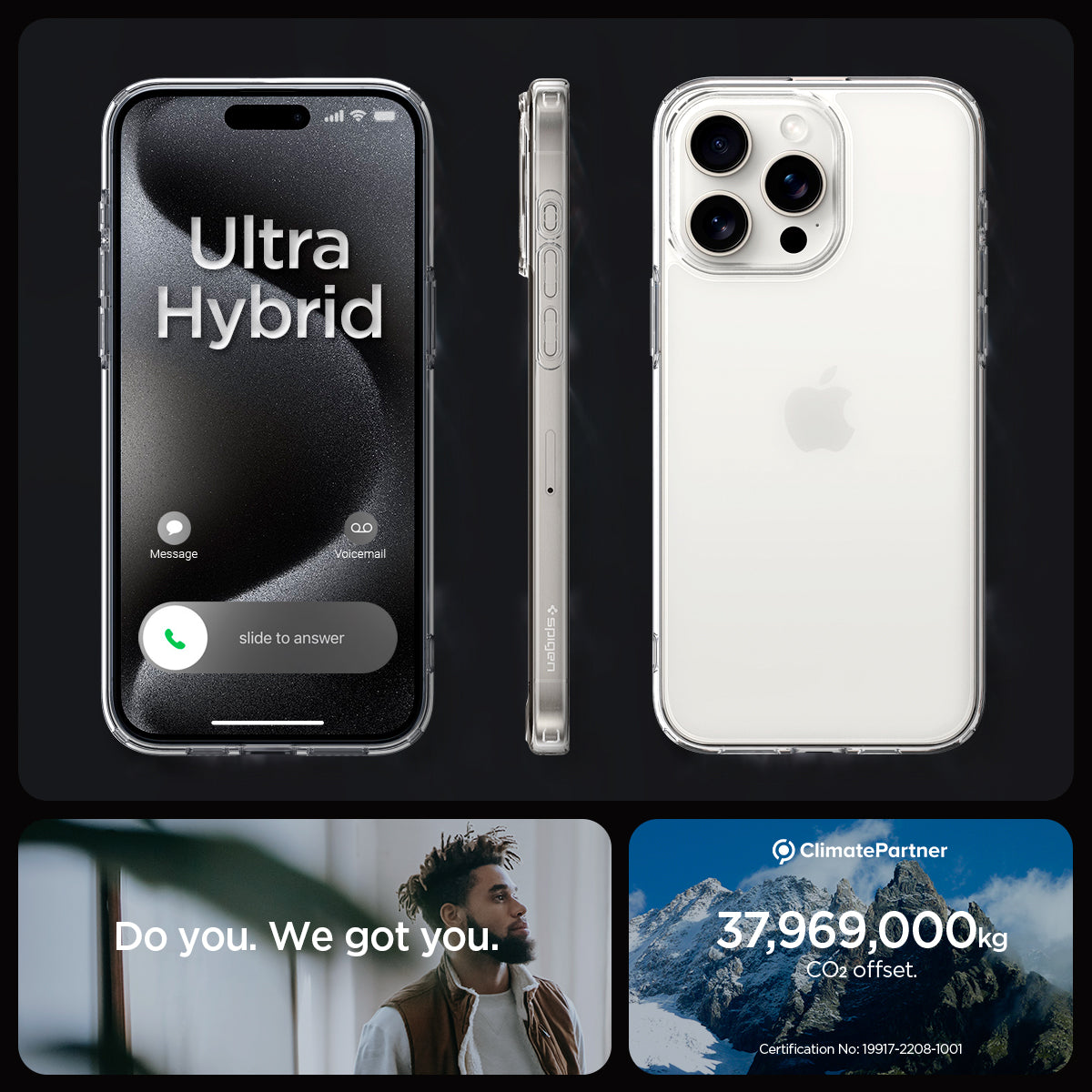 ACS06567 - iPhone 15 Pro Max Case Ultra Hybrid in frost clear showing the  different angles
