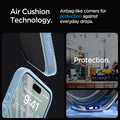ACS06572 - iPhone 15 Pro Max Case Ultra Hybrid in sierra blue showing the air cushion technology. Airbag-like corners for protection against everyday drops