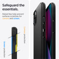 ACS03546 - iPhone 13 Case Mag Armor in black showing the raised lips help prevent surfaces scratches for camera and screen. Camera protection and Screen protection