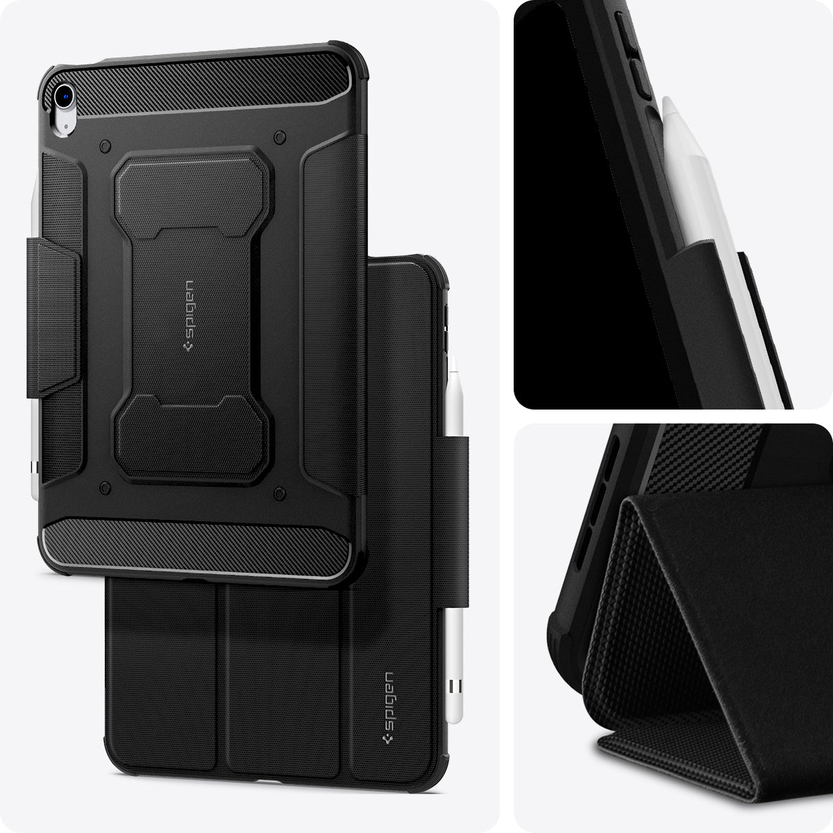 ACS05417 - iPad 10.9" Case Rugged Armor Pro in black showing the different angles