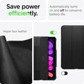 ACS03765 - iPad Mini 6 Case Ultra Hybrid Pro in black showing efficiently power saving. Automatically turns on and off to conserve battery life. Made with Vegan faux leather