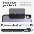 ACS03765 - iPad Mini 6 Case Ultra Hybrid Pro in black showing the strap down your Pencil. Smart strap design securely holds the Apple Pencil in place. Precise cutout for Touch ID