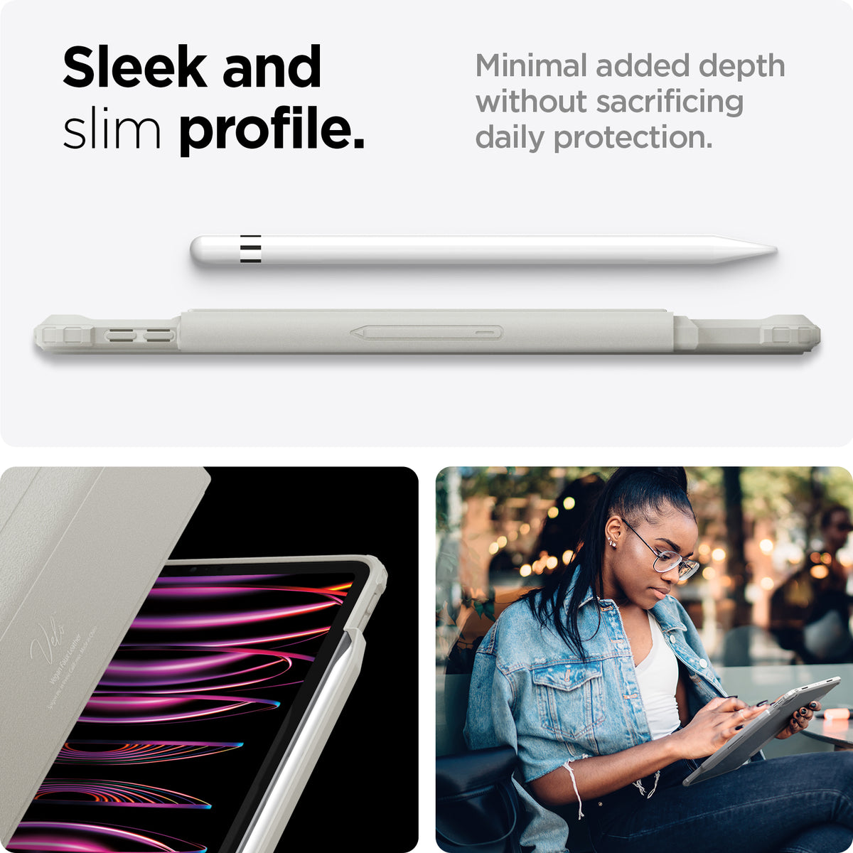 ACS06075 - iPad Pro 11" Case Air Skin Pro in gray showing the sleek and slim profile. Minimal added depth without sacrificing daily protection