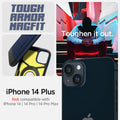 ACS04917 - iPhone 14 Plus Case Tough Armor (MagFit) in navy blue showing tough armor magfit. toughen it out. iPhone 14 plus. Not compatible with iPhone 14, 14 pro, 14 pro max.