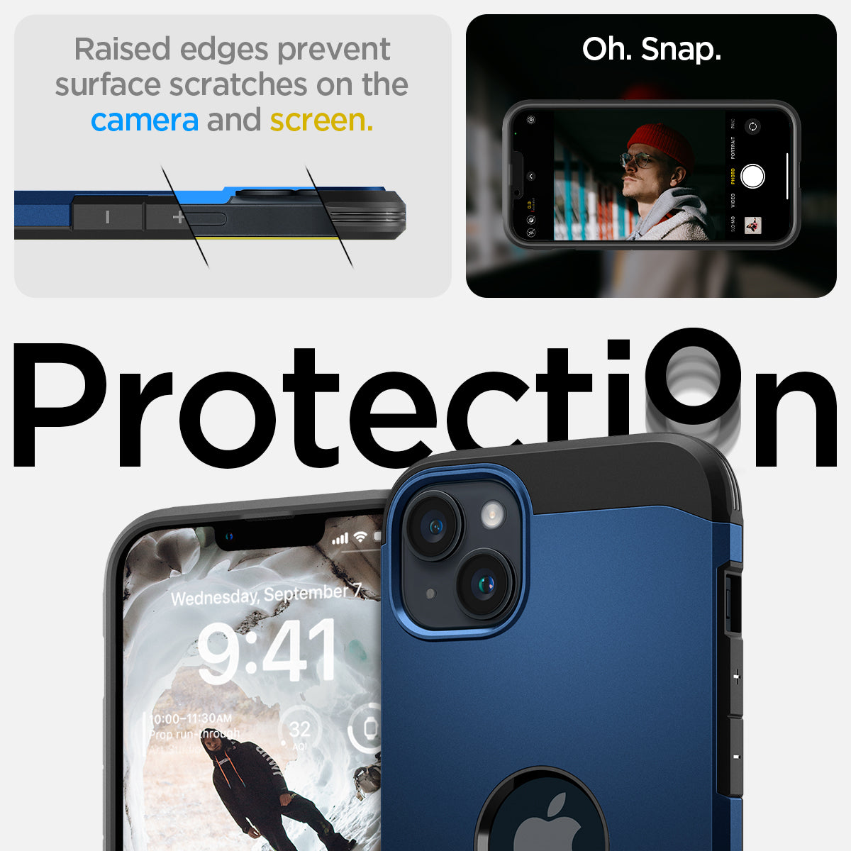 ACS04917 - iPhone 14 Plus Case Tough Armor (MagFit) in navy blue raised edges prevent surface scratches on the camera and screen. Protection.