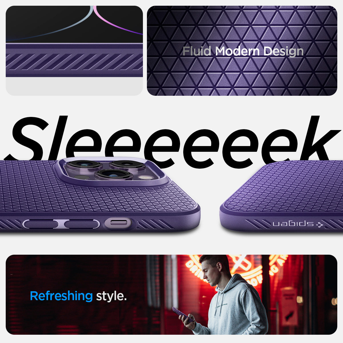 ACS05578 - iPhone 14 Pro Case Liquid Air in deep purple showing the fluid modern design. Sleek with refreshing style