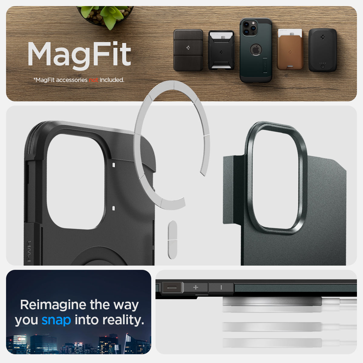 ACS04843 - iPhone 14 Pro Max Case Tough Armor (MagFit) in abyss green showing Magfit. reimagine the way you snap into reality.