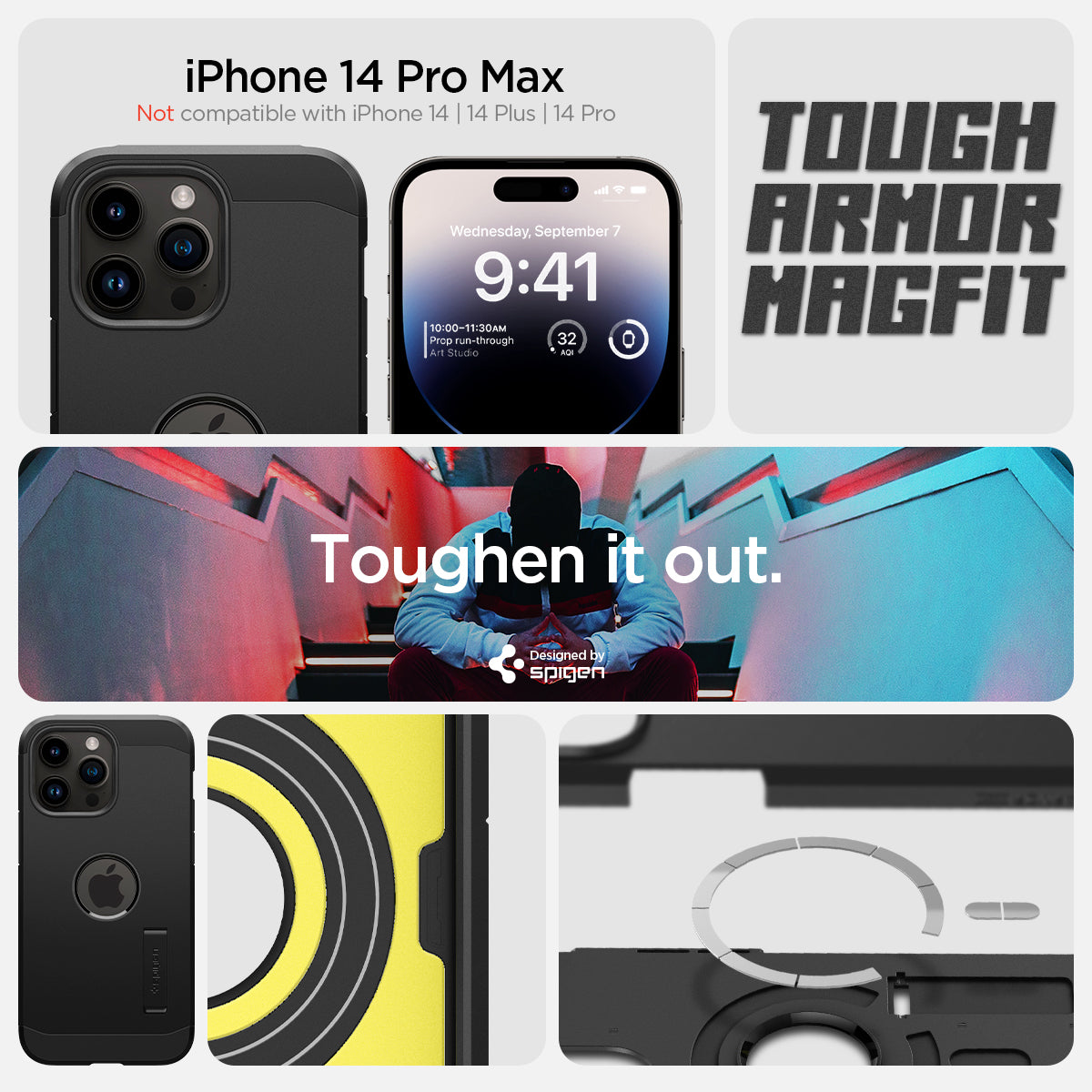 ACS04840 - iPhone 14 Pro Max Case Tough Armor (MagFit) in black iPhone 14 pro max. Not compatible with iPhone 13, 14plus, 14 pro. Tough armor magfit. toughen it out.