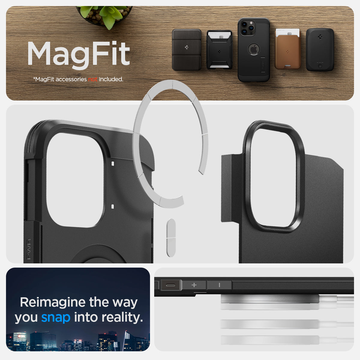 ACS04840 - iPhone 14 Pro Max Case Tough Armor (MagFit) in black showing Magfit. reimagine the way you snap into reality.