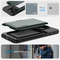 ACS04983 - iPhone 14 Pro Case Slim Armor CS in abyss green showing simplify your everyday. fits 2 cards.