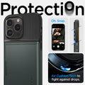 ACS04983 - iPhone 14 Pro Case Slim Armor CS in abyss green showing protection Oh, snap. Air cushion tech to fight against drops.