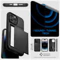 ACS04980 - iPhone 14 Pro Case Slim Armor CS in black sound tunnel tech. designed by spigen.