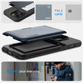 ACS04982 - iPhone 14 Pro Case Slim Armor CS in metal slate showing simplify your everyday. fits 2 cards.