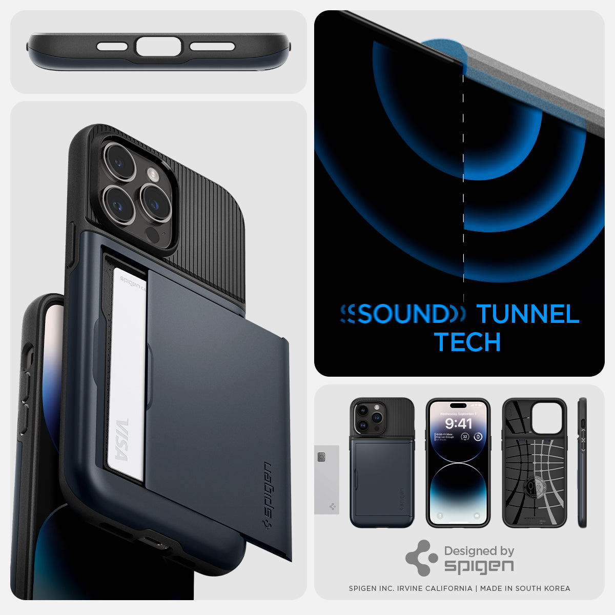 ACS04982 - iPhone 14 Pro Case Slim Armor CS in metal slate sound tunnel tech. designed by spigen.