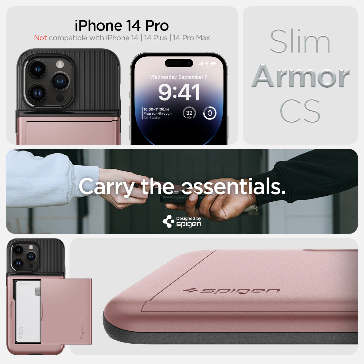 ACS04981 - iPhone 14 Pro Case Slim Armor CS in rose gold iPhone 14 pro max Not compatible with iPhone 14, 14plus, 14 pro. Slim armor cs. Carry the essentials. Designed by spigen.