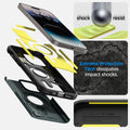 ACS04988 - iPhone 14 Pro Case Tough Armor (MagFit) in abyss green showing shock resist. Extreme protection tech dissipates impact shocks.