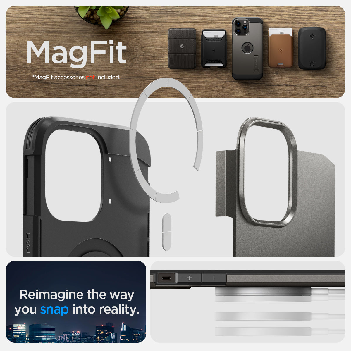 ACS04984 - iPhone 14 Pro Case Tough Armor (MagFit) in gunmetal showing Magfit. reimagine the way you snap into reality.