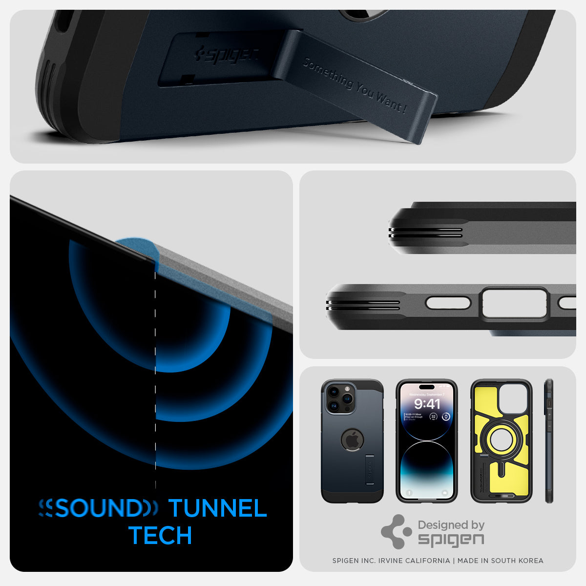 ACS04987 - iPhone 14 Pro Case Tough Armor (MagFit) in metal slate sound tunnel tech. Designed by spigen.