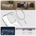 ACS05587 - iPhone 14 Pro Case Ultra Hybrid (MagFit) in frost clear showing magfit. reimagine the way you snap into reality.