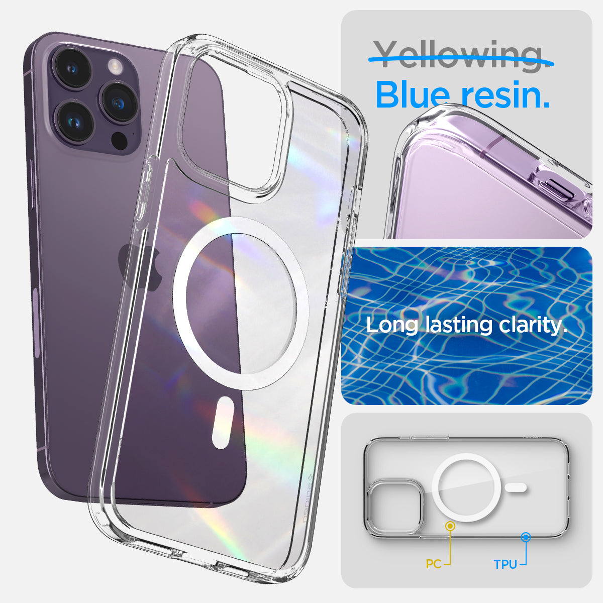 ACS04969 - iPhone 14 Pro Case Ultra Hybrid (MagFit) in white blue resin. Long lasting clarity.
