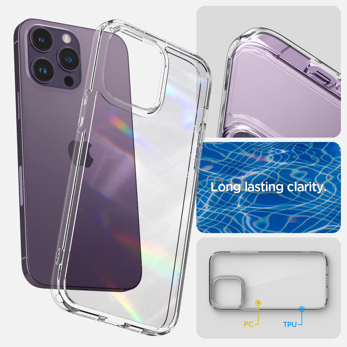 ACS04816 - iPhone 14 Pro Max Case Ultra Hybrid in crystal clear showing the long lasting clarity