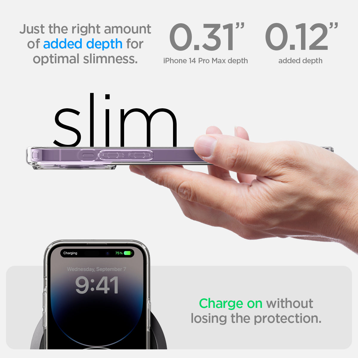 ACS04816 - iPhone 14 Pro Max Case Ultra Hybrid in crystal clear showing the slim features