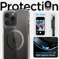 ACS04827 - iPhone 14 Pro Max Case Ultra Hybrid (MagFit) in carbon fiber showing protection. oh snap. Air cushion tech to fight against drops.