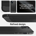 ACS05036 - iPhone 14 Case Rugged Armor (MagFit) in matte black showing carbon fiber detailing and sleek design for your new iPhone. Refined design.
