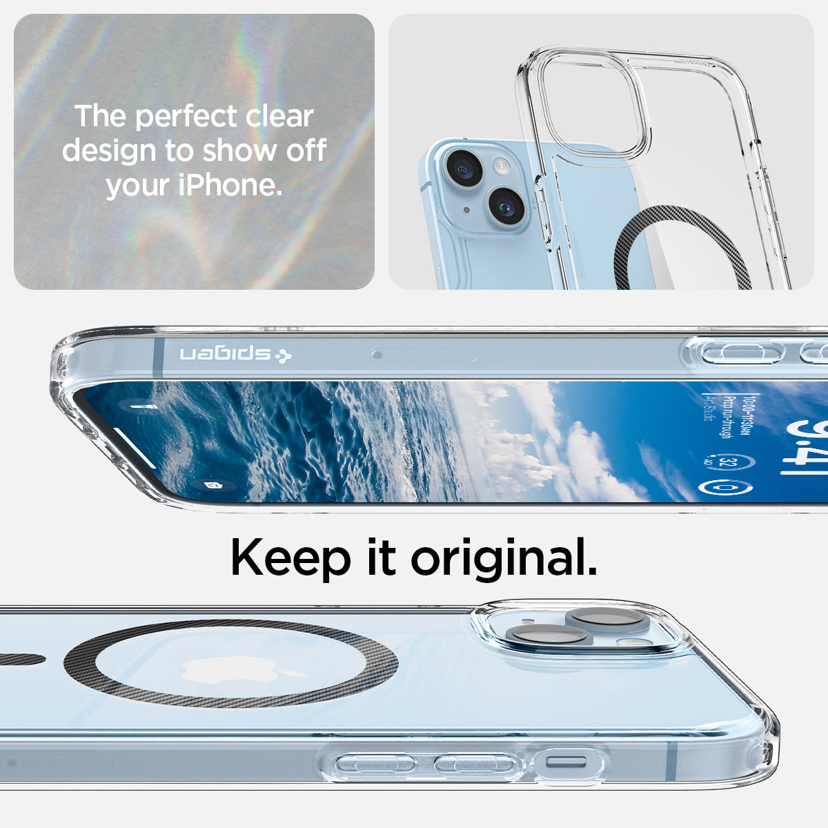 ACS05050 - iPhone 14 Case Ultra Hybrid (MagFit) in carbon fiber showing the perfect clear design to show off your iPhone. Keep it original.