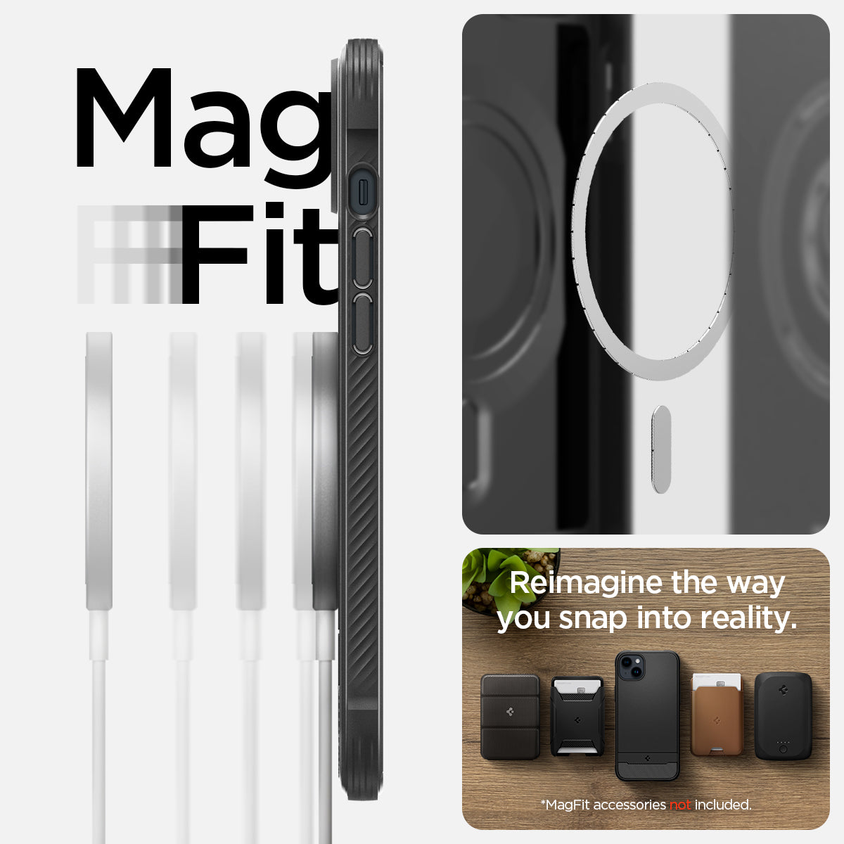 ACS04890 - iPhone 14 Plus Case Rugged Armor (MagFit) in matte black showing magfit. Remiagine the way you snap into reality.